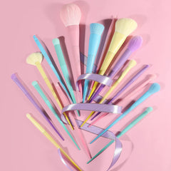 Rainbow Color Makeup Brush Set - 17 Pieces Macaron Style