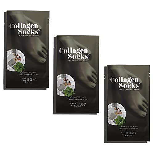 VOESH Collagen Socks Collagen Socks for Dry Feet 3 Pack Peppermint Oil Cracked Heel Repair Moisturizing Socks Spa Pedicure Treatment Spa Socks Foot Peel Masks Vegan