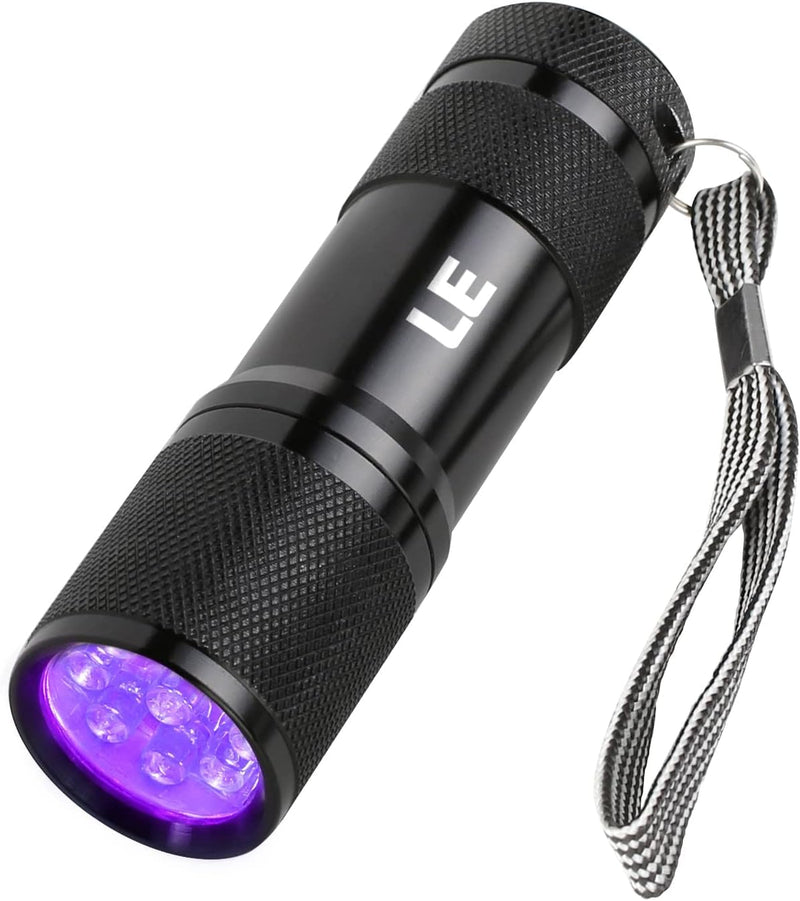 LE UV Flashlight Handheld Black Light Flashlight 9 LED 395nm Ultraviolet Flashlight Pet Urine Stain Detector 3 AAA Batteries Included Find Stains on Clothes Carpet or Rugs