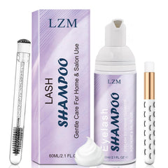 LZM睫毛洗发水睫毛清洁剂 - 簇状睫毛/嫁接睫毛清洁套装 睫毛洗护 睫毛清洁泡沫 睫毛皂 睫毛护理 无油 60毫升（三合一洗发水套装）