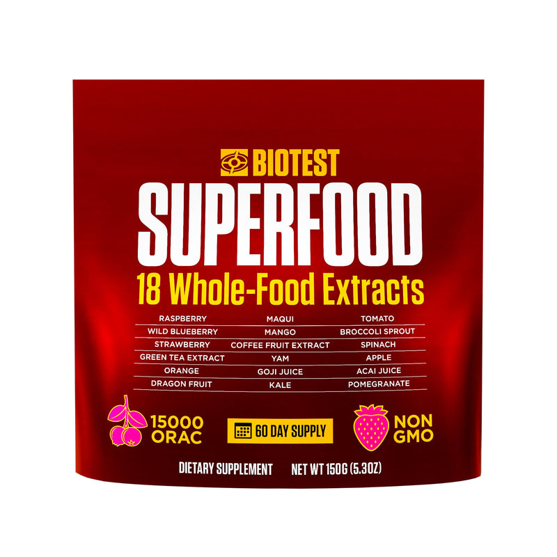Biotest Superfood Powder Blend of 18 Whole Food Berries Fruits and Vegetables - Healthy Polyphenols Antioxidants Vitamins Minerals - 60 Day Supply - 150 g